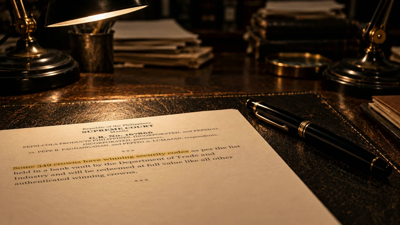 Una sentencia judicial impresa sobre una mesa de trabajo, con una frase subrayada.